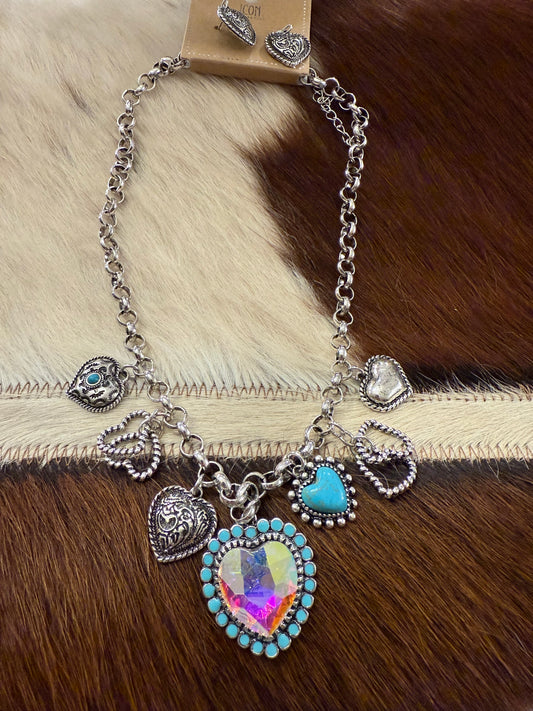 Rope Heart Charm Necklace Set