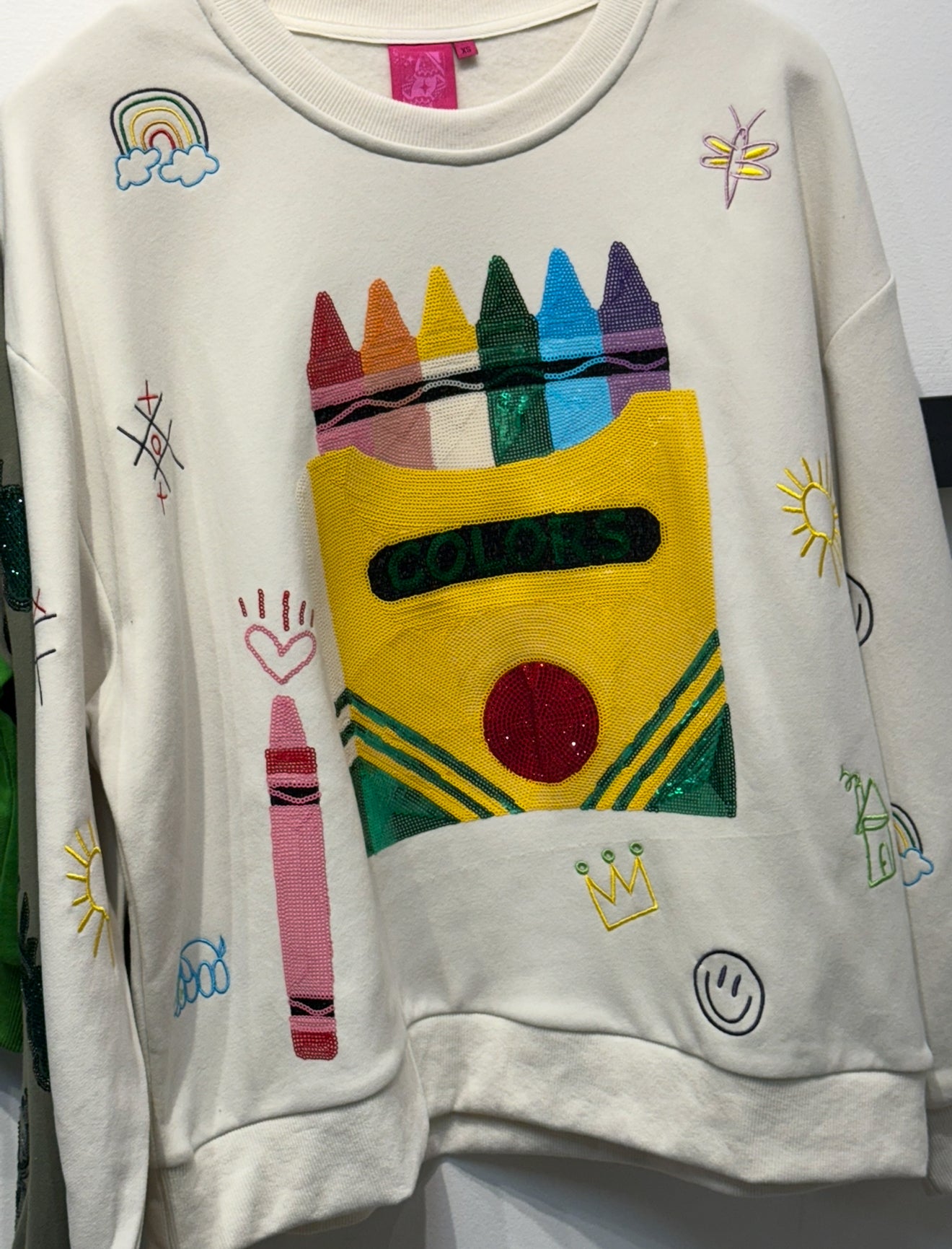 Queen Of Sparkles Beige Multi Crayon & Doodle Sweatshirt
