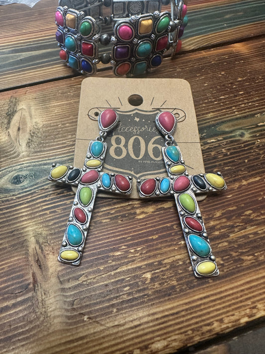 Stone Cross Earrings