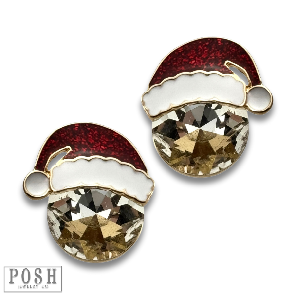 Rhinestone Santa hat earring