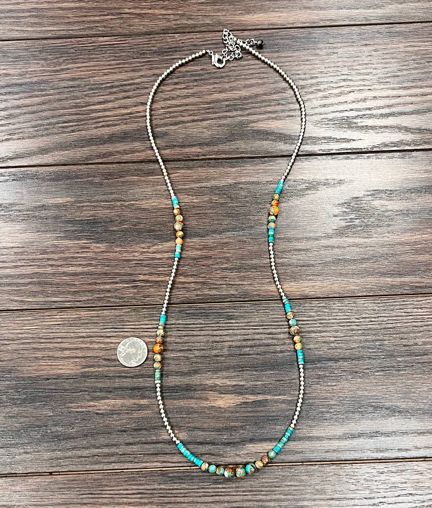 34" Clustered Gemstone, Silver Navajo Necklace