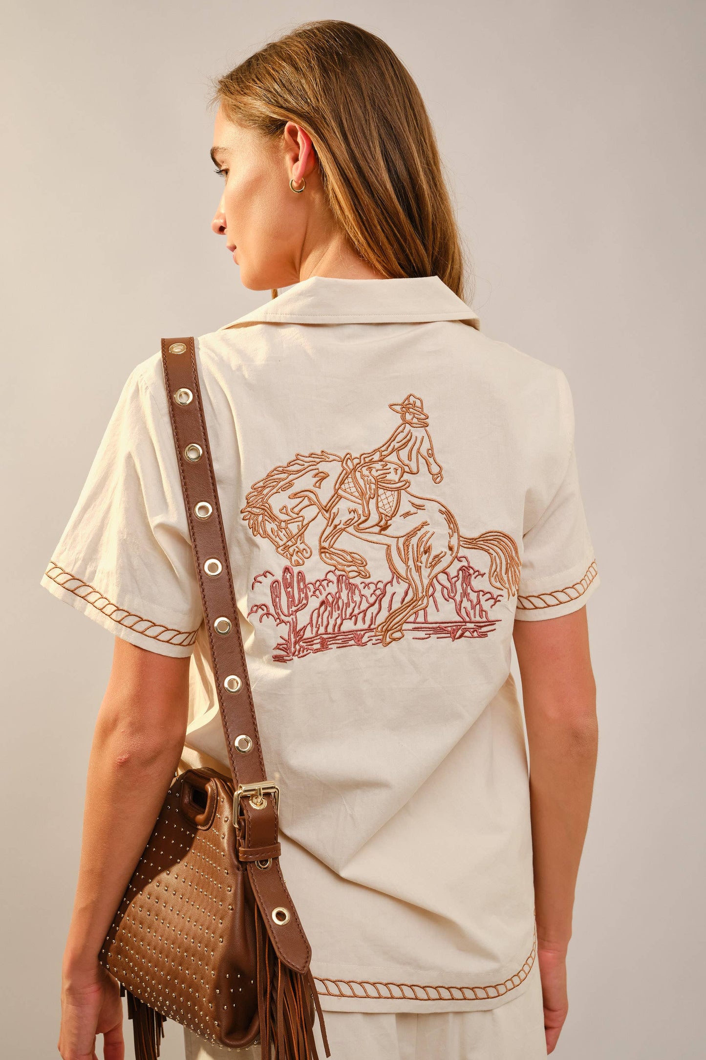 Western Embroidered Shirt Shorts Set