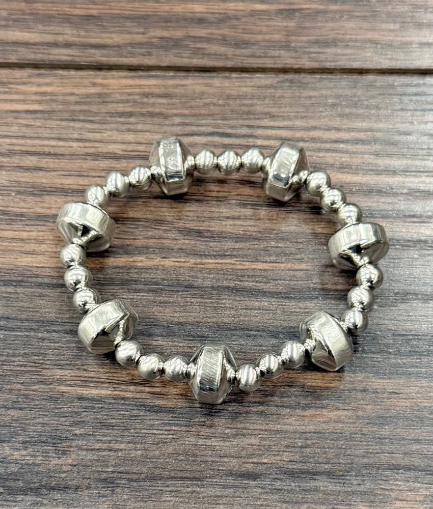 Western Silver-tone Bead Stretch Bracelet