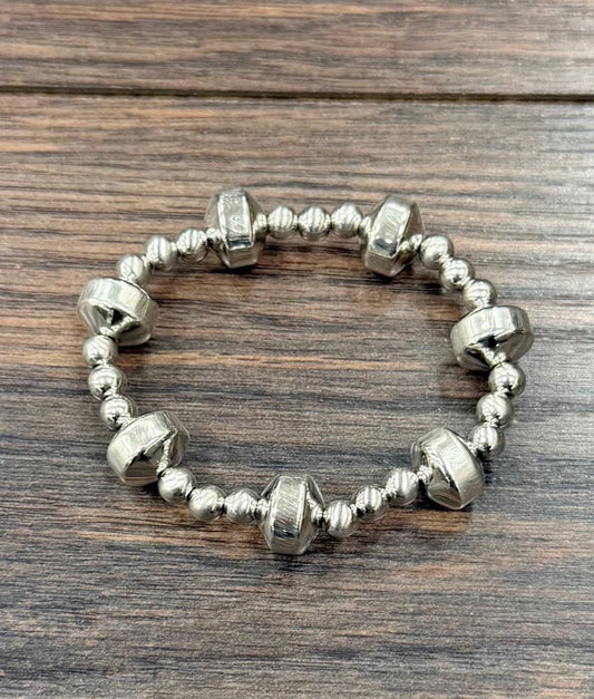 Western Silver-tone Bead Stretch Bracelet