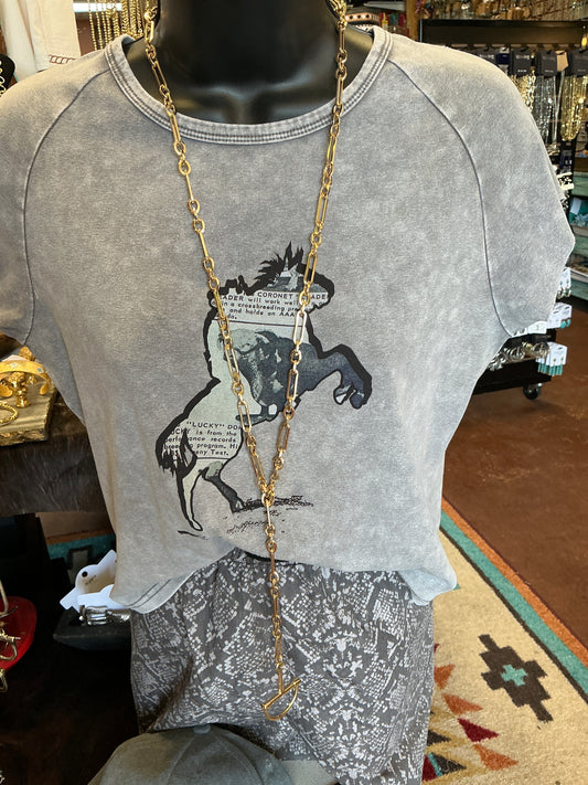Gold Chain with Horsebit Y Drop 32" Necklace