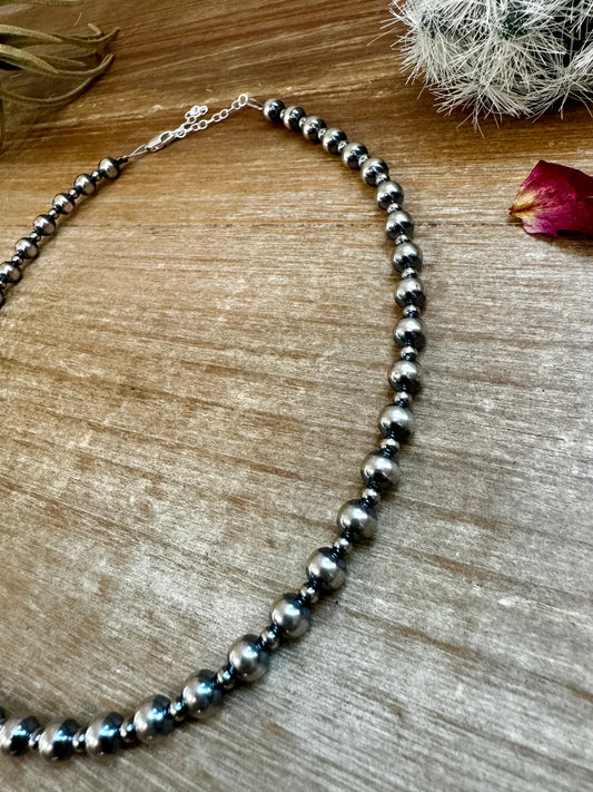 14 inch Choker Alternating Sterling Silver Pearl Necklace