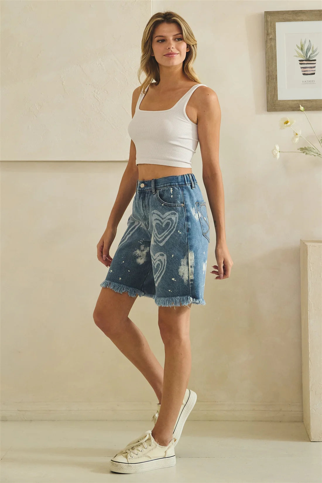 HEART BLEACHED LONG SHORTS