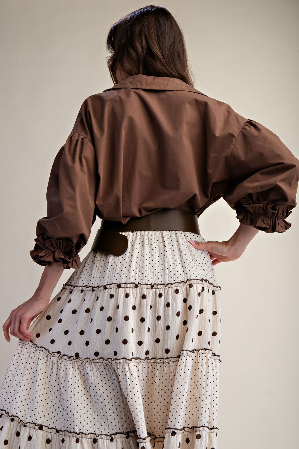 3/4 SLEEVES BUTTON DOWN POPLIN SHIRT