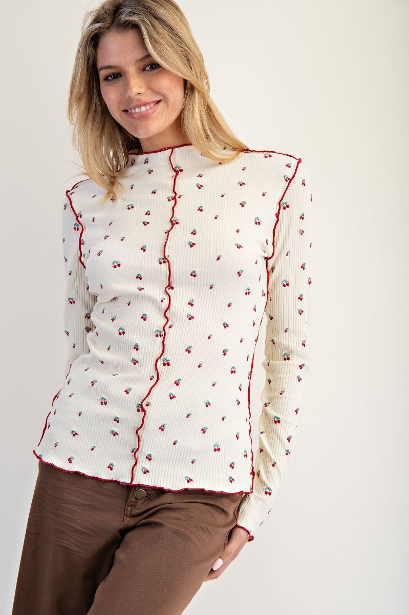 Cherry Embroidered Thermal Top