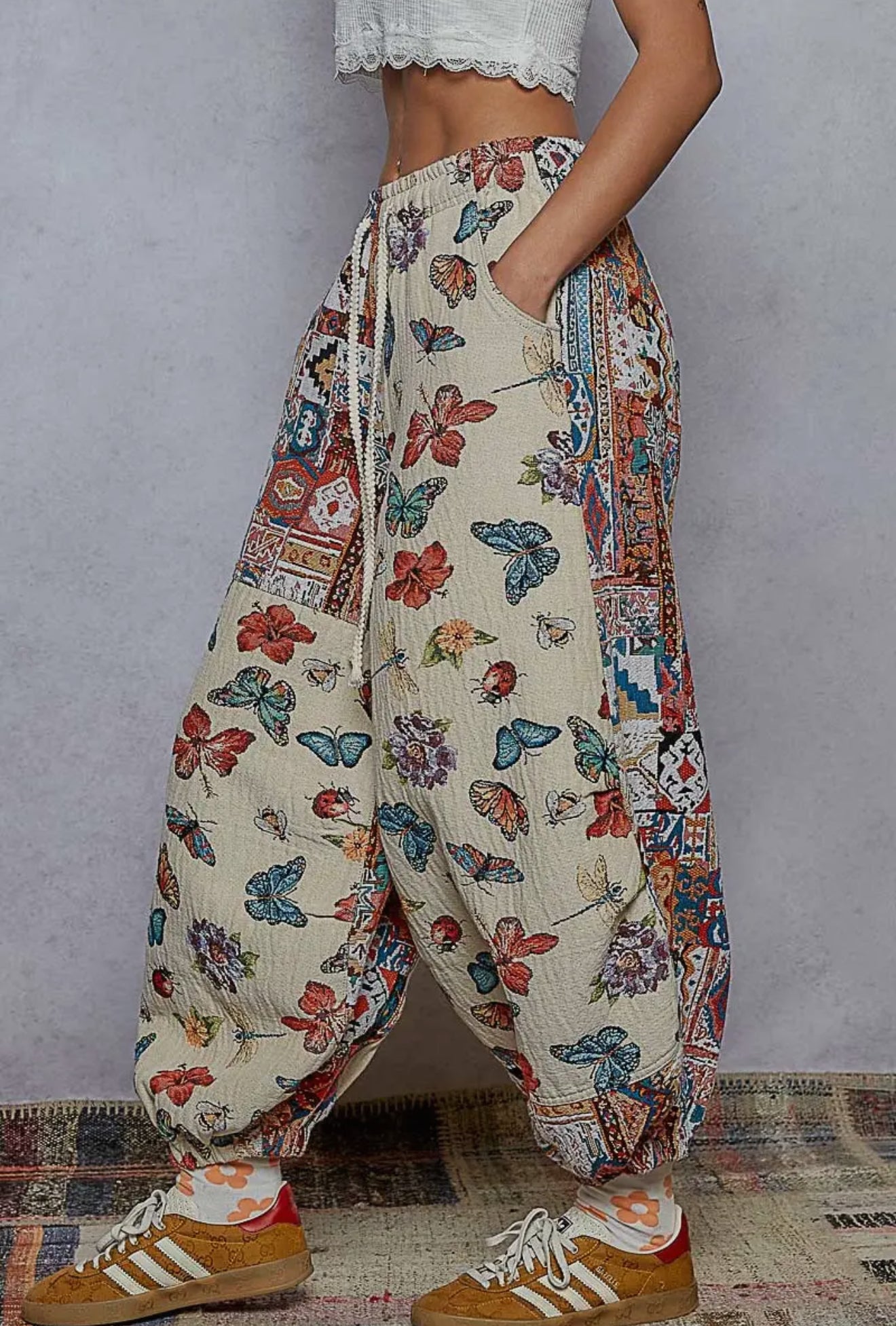 Butterfly Jacquard Contrast Color Pants