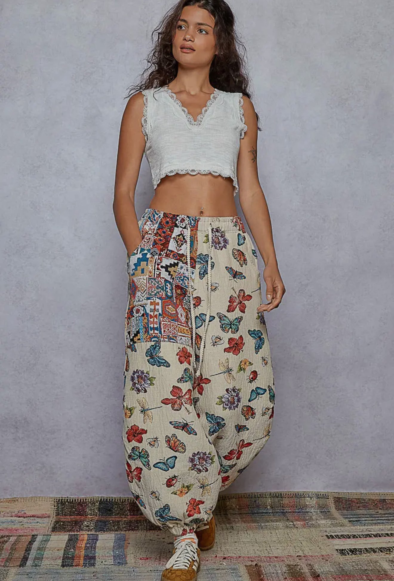 Butterfly Jacquard Contrast Color Pants