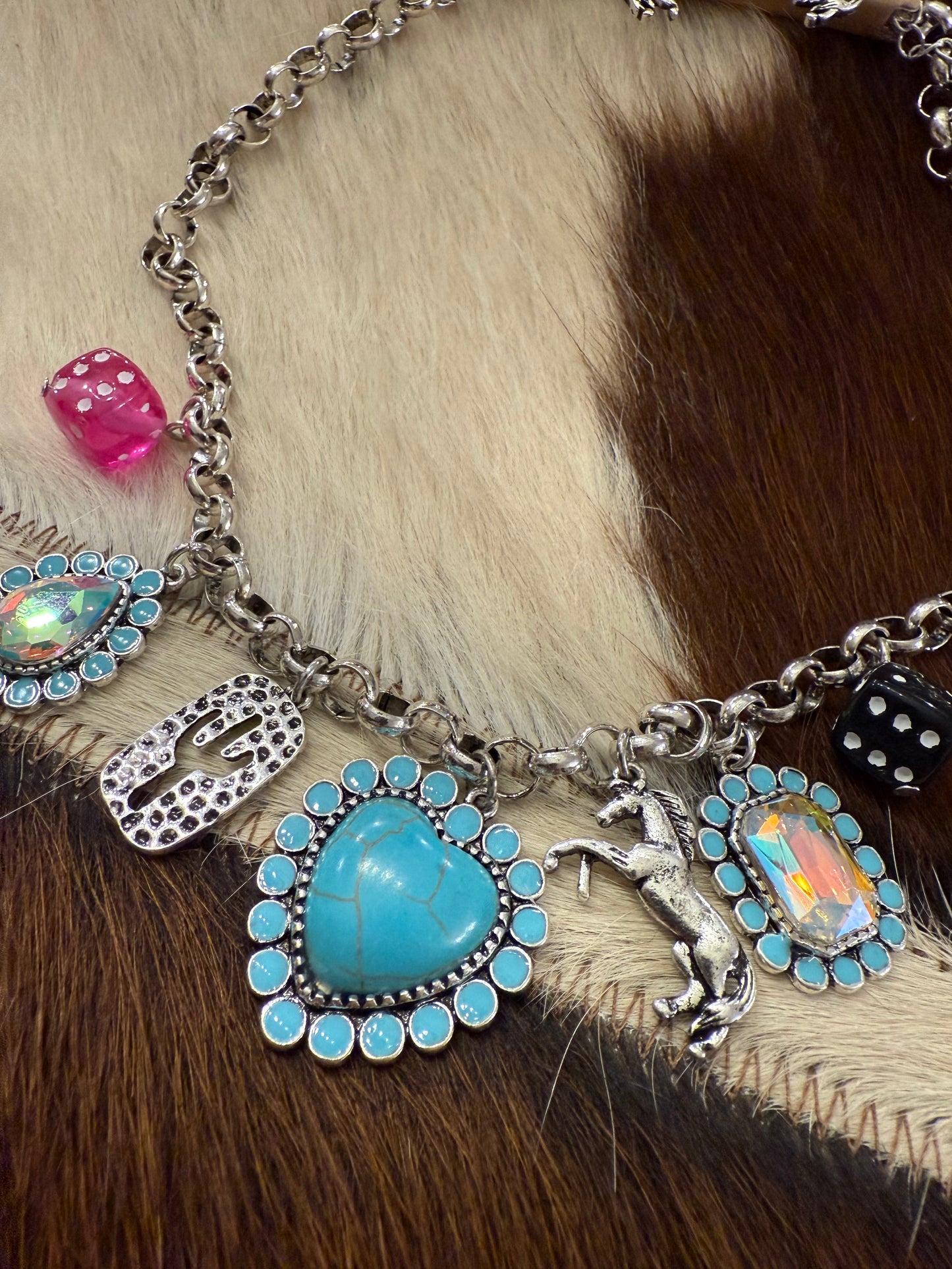 Pink Dice Charm Necklace Set