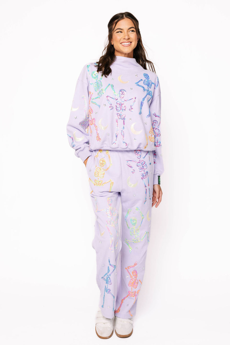 Queen Of Sparkles Lavender Multi Dancing Skeleton Mock Neck Sweatshirt OR Sweatpant