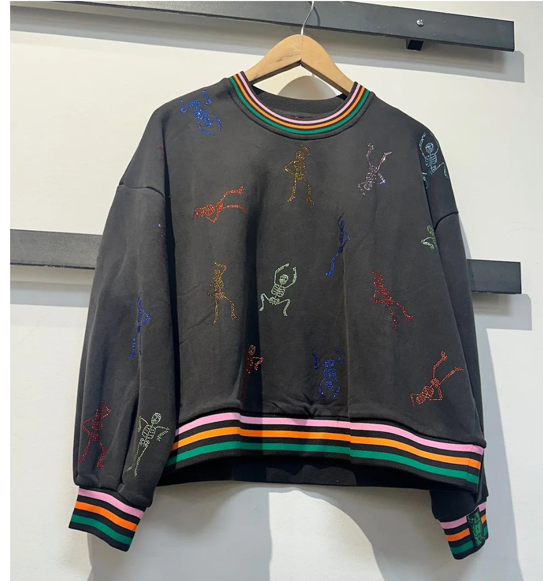 Queen Of Sparkles Charcoal Multi Skeleton Striped
Trim Sweatshirt OR Sweatpant