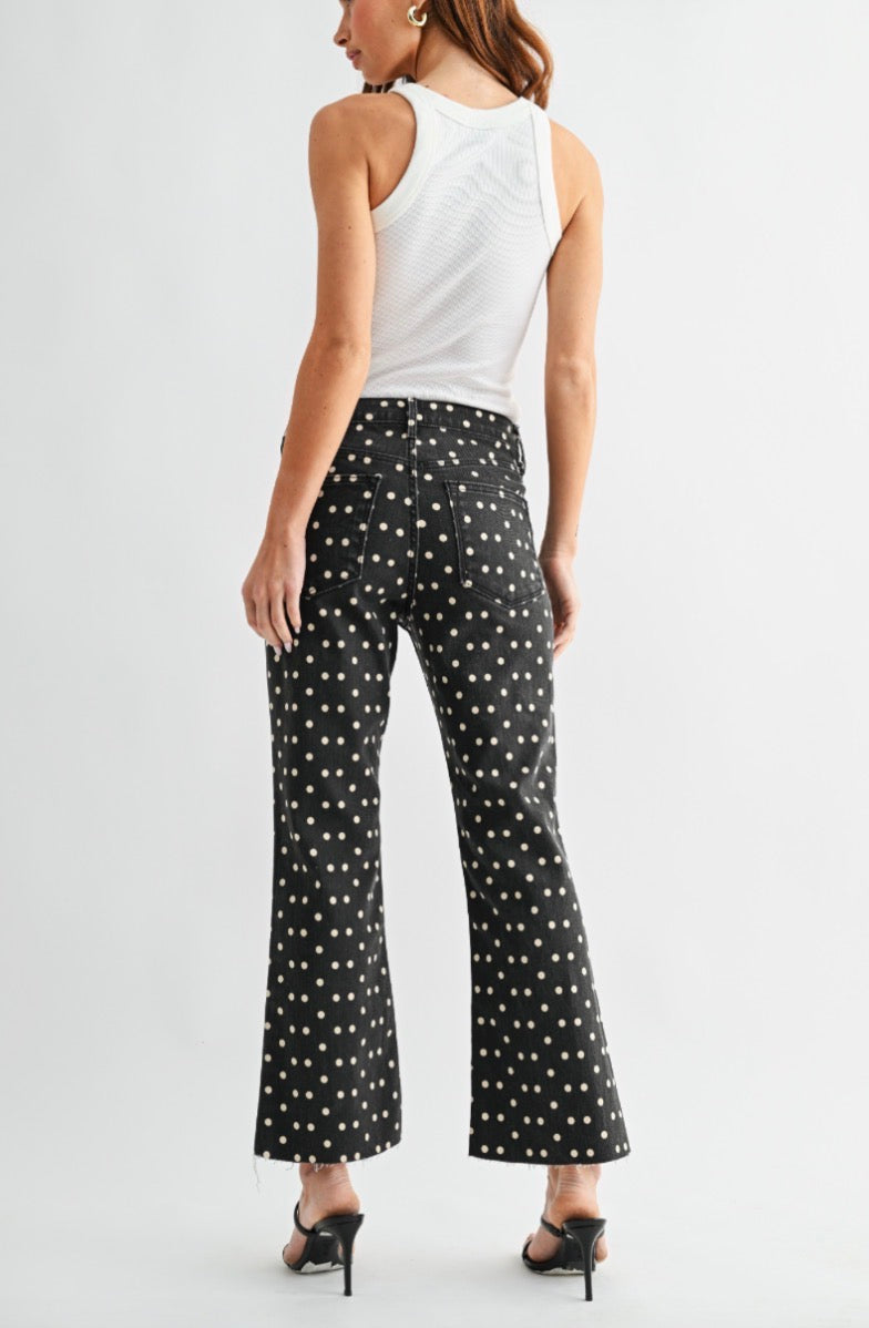 HR Tonal Crop Flare Polka Dot Pants