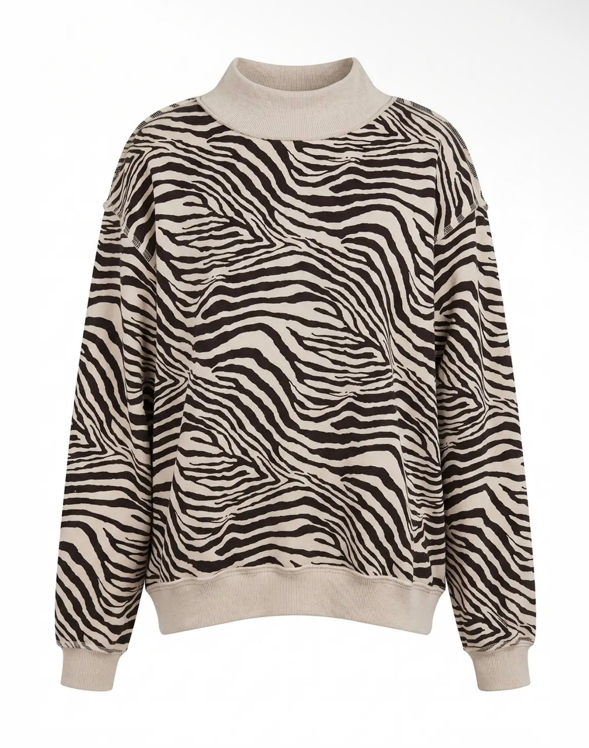 Zebra-Patterned Mock-Neck Sweatshirt