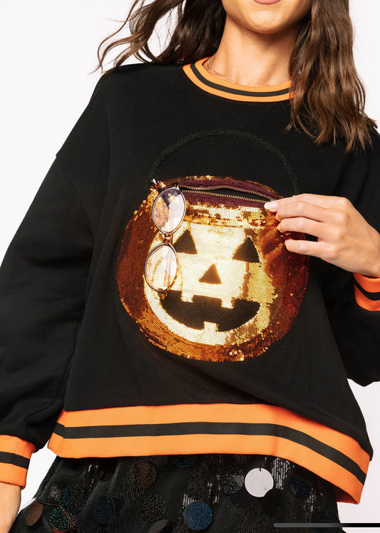 Queen Of Sparkles Black Halloween Pumpkin Candy Bucket Sweatshirt