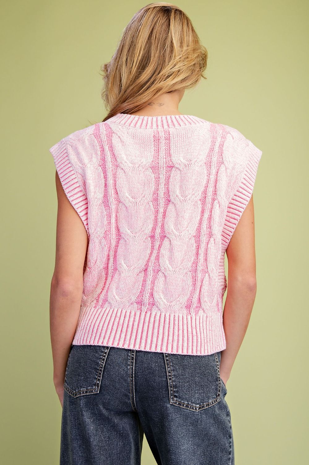 2 TONE COLOR CABLE KNIT SWEATER VEST