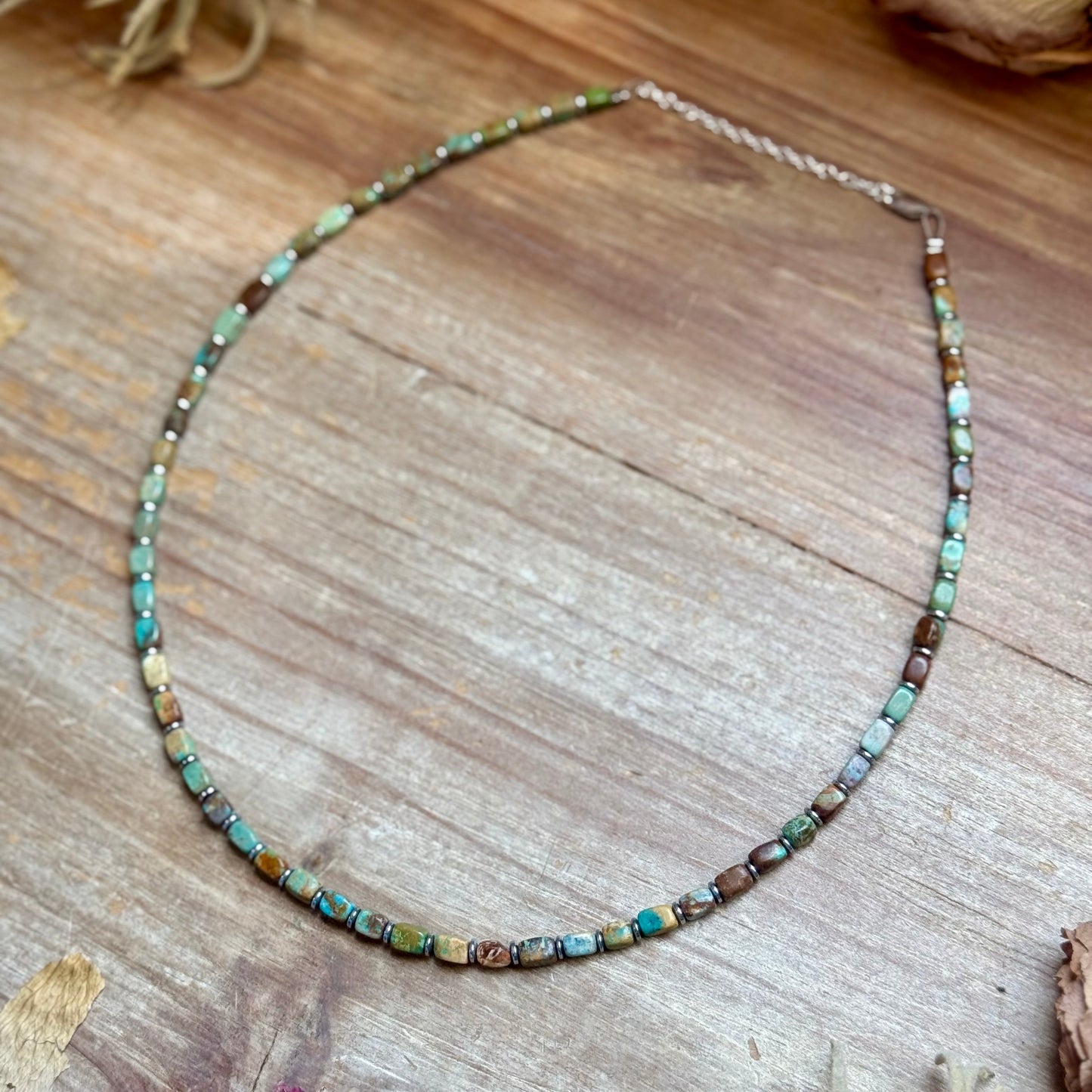 Tube Turquoise & Hematite Necklace - 18"