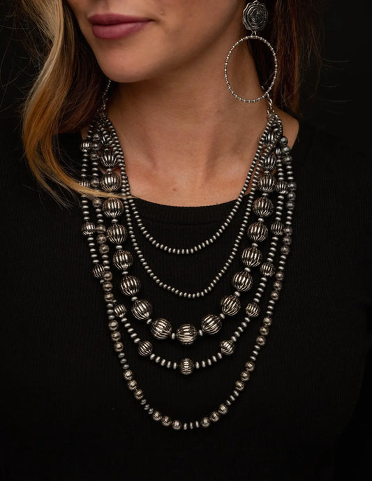 24" 5 Strand Worn Silver Melon
Bead Necklace