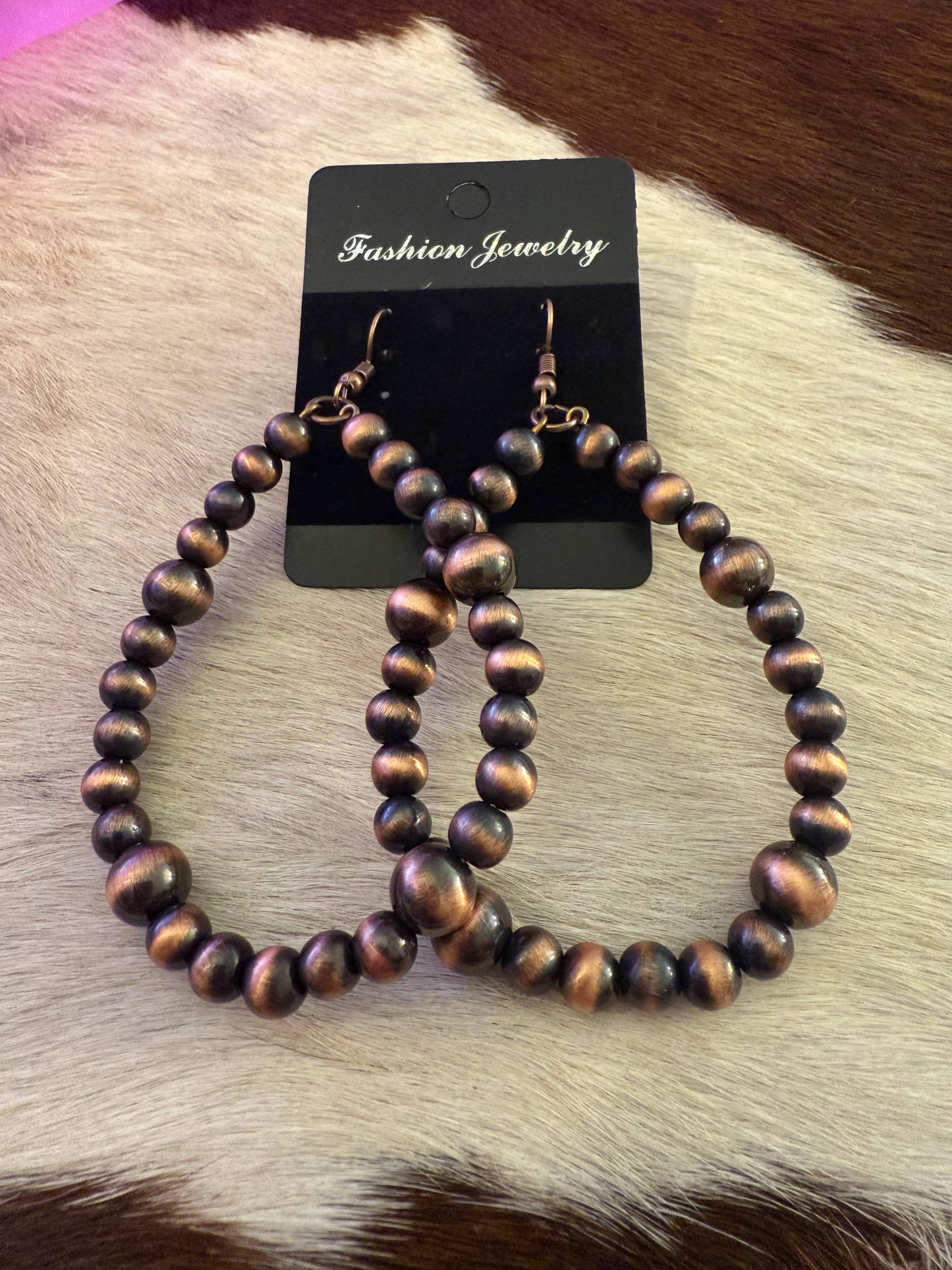 Copper Bead Teardrop Earrings