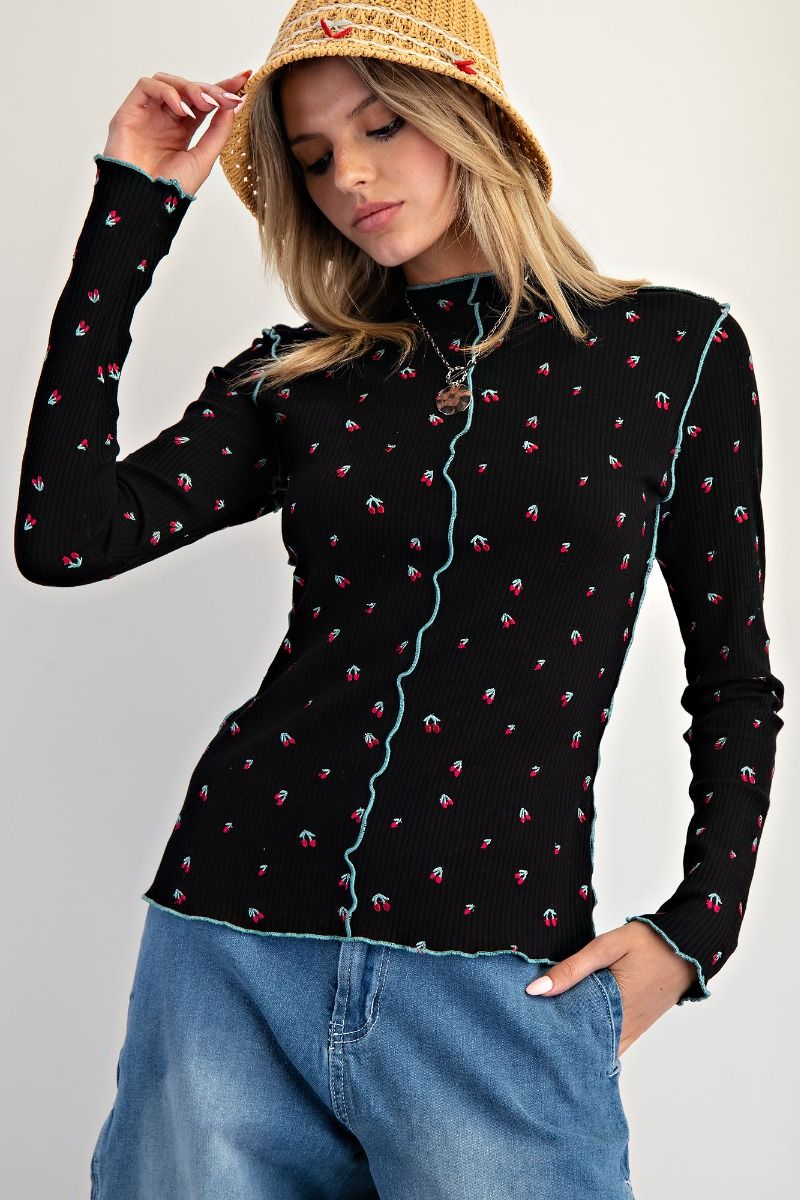 Cherry Embroidered Thermal Top