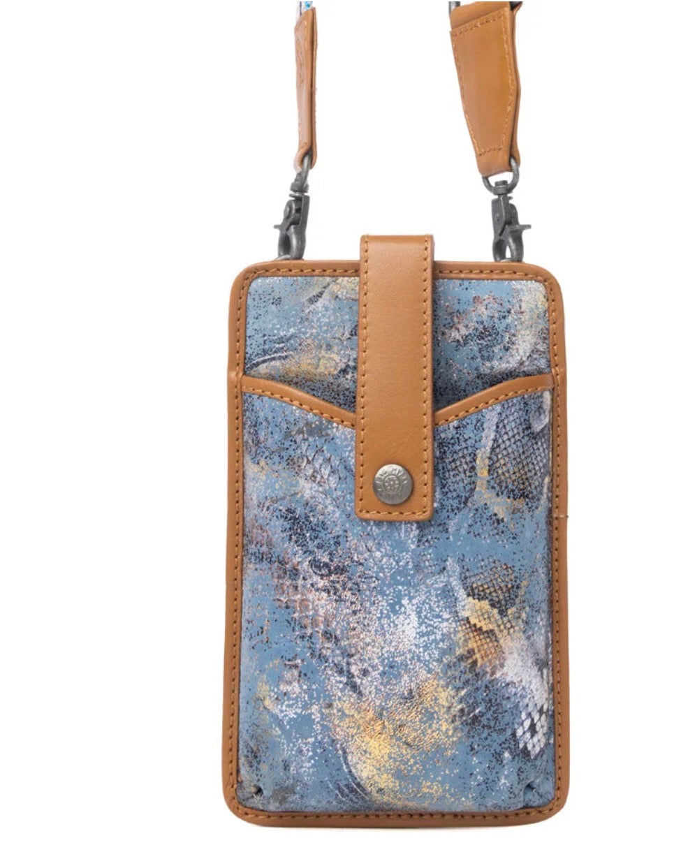 Cedar Snake Print Leather Cell Phone
Holder In Turquoise Sand