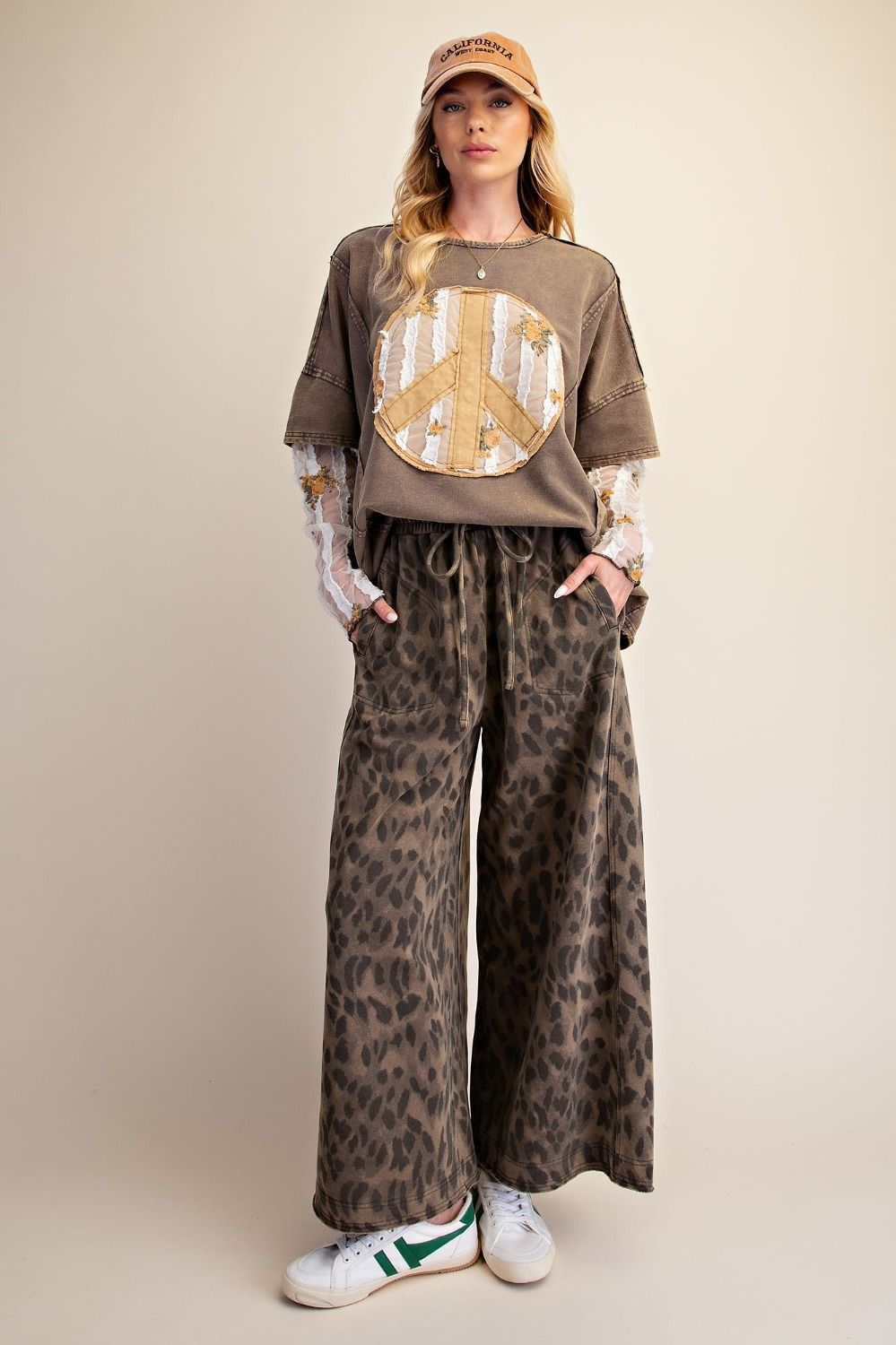 PEACE PATCH FRONT WASHED KNIT TOP - Plus Size