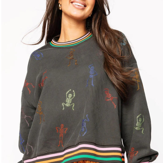 Queen Of Sparkles Charcoal Multi Skeleton Striped
Trim Sweatshirt OR Sweatpant