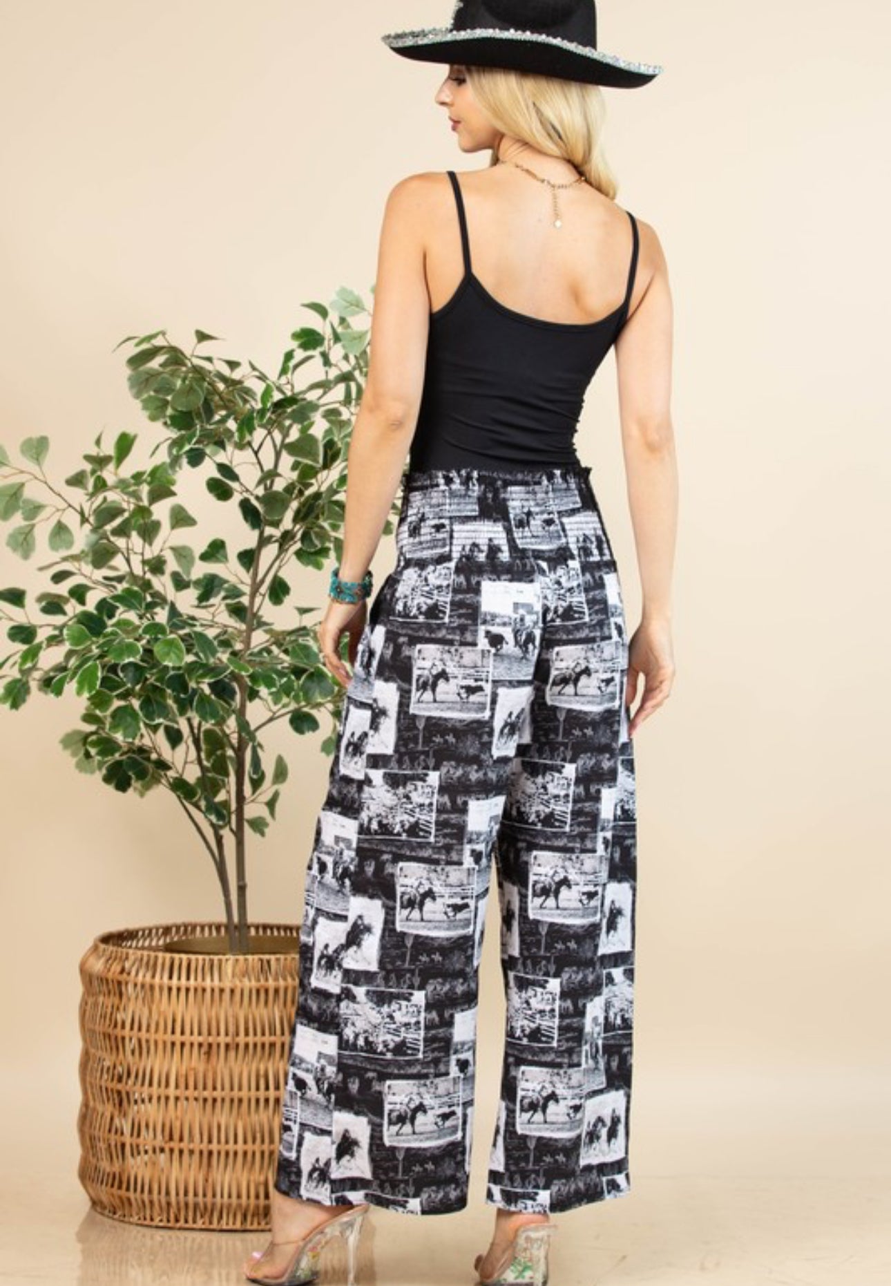 Western Print Smock Waist Pants