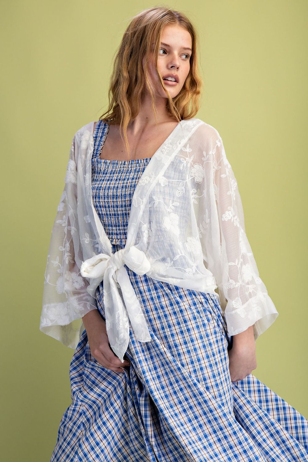 EMBROIDERY CREPE CHIFFON KIMONO
