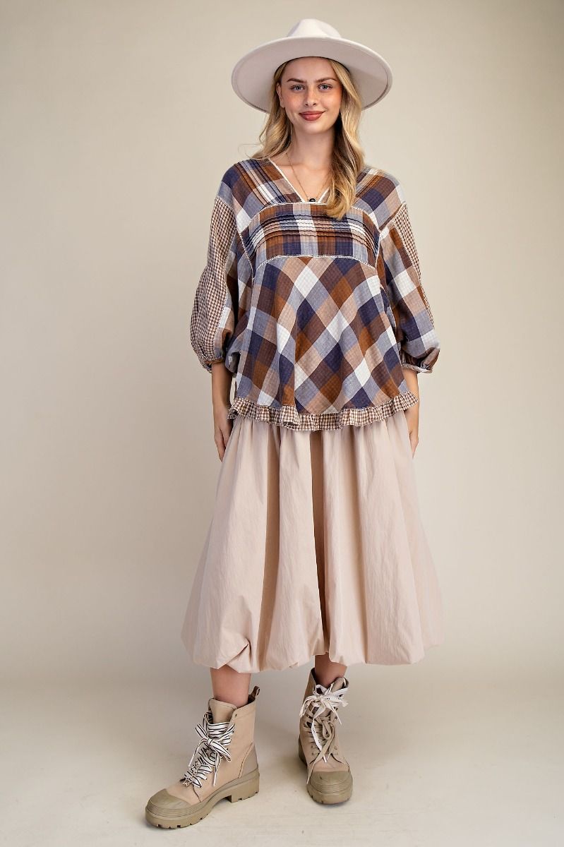 CHECKERED WASHED COTTON GAUZE TOP
