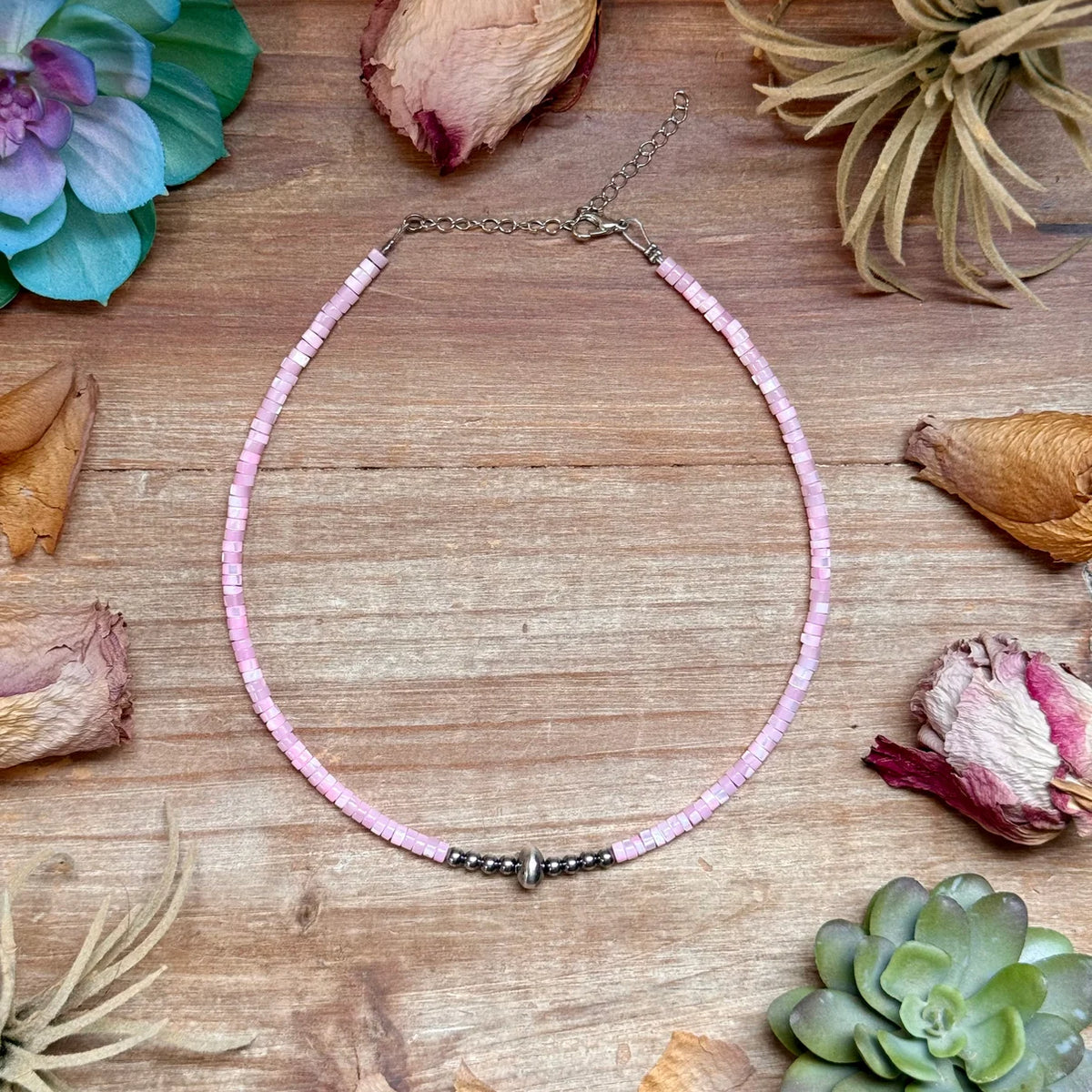 Pink Shell Heishi Necklace - 14"
