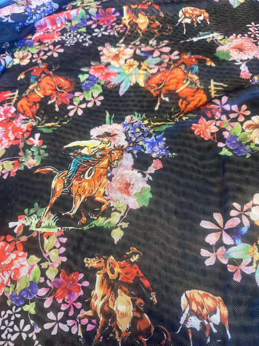 Western Pattern Mesh Top