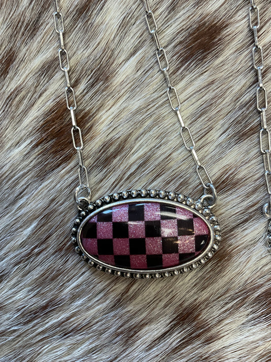 Checkered Oval Pendant