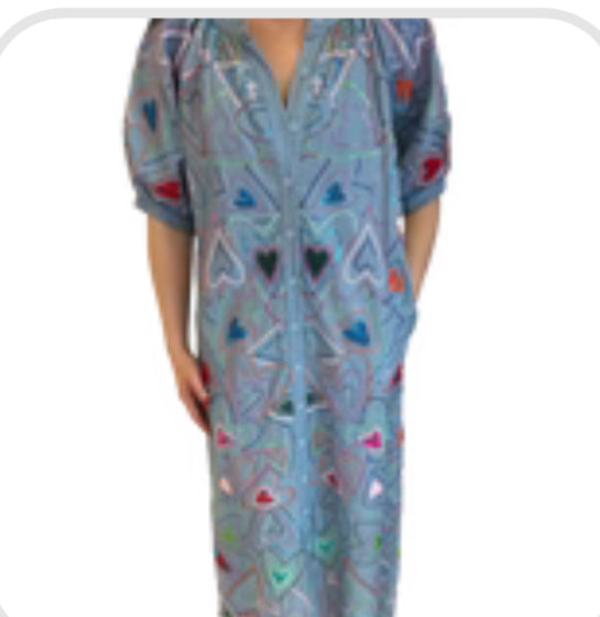 Queen Of Sparkles Light Denim Multi Groovy Heart Button Up Cotton Midi Dress