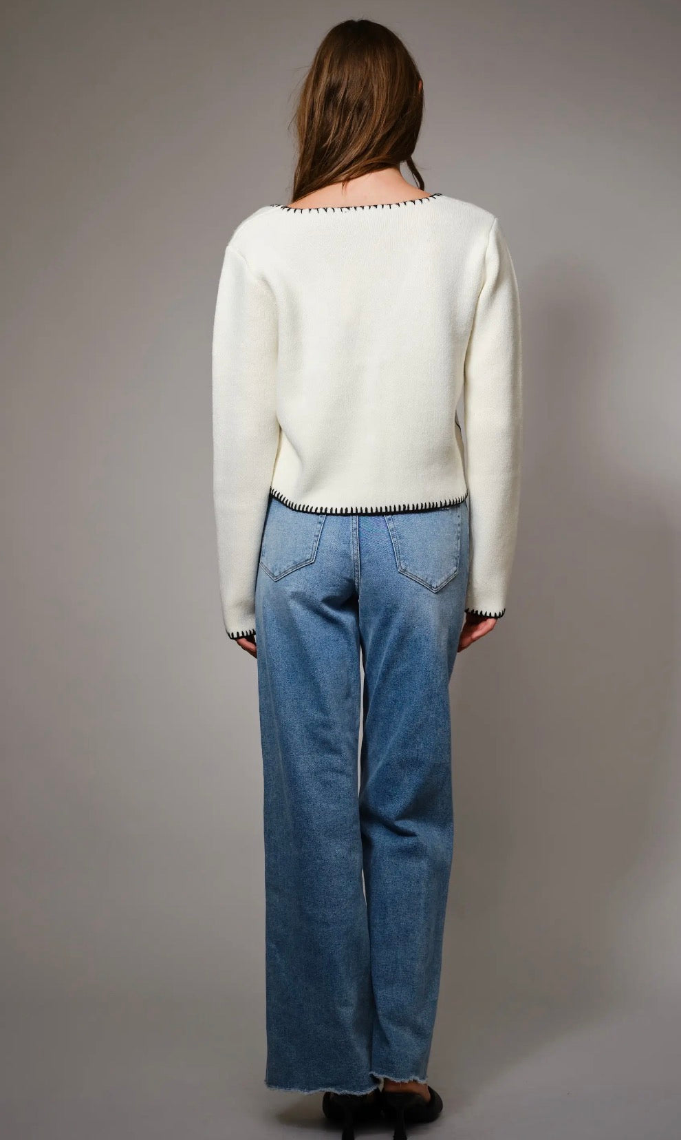 Embroidered Front Tie Long Sleeve Cardigan