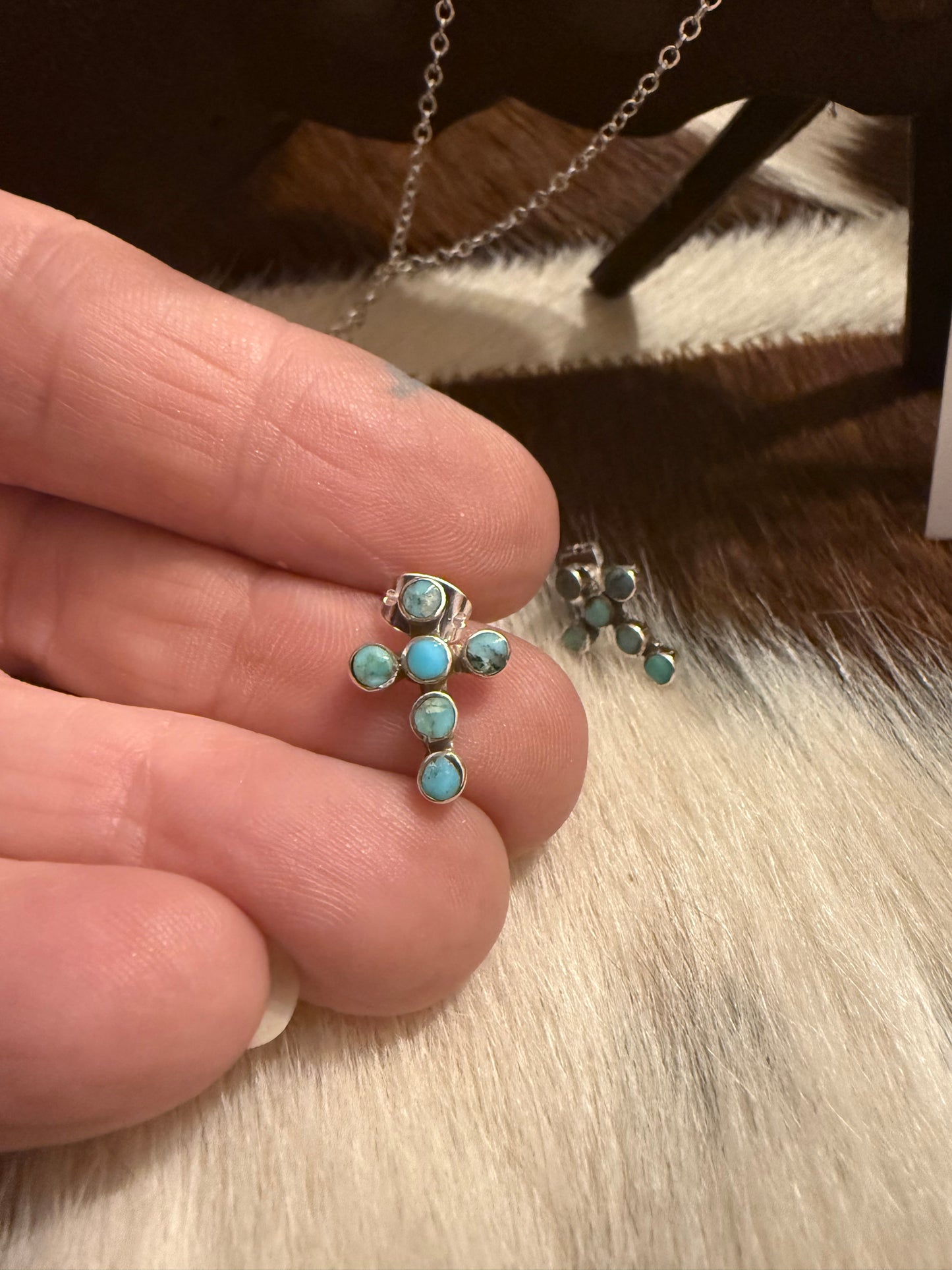 Turquoise Bubble Cross Earrings