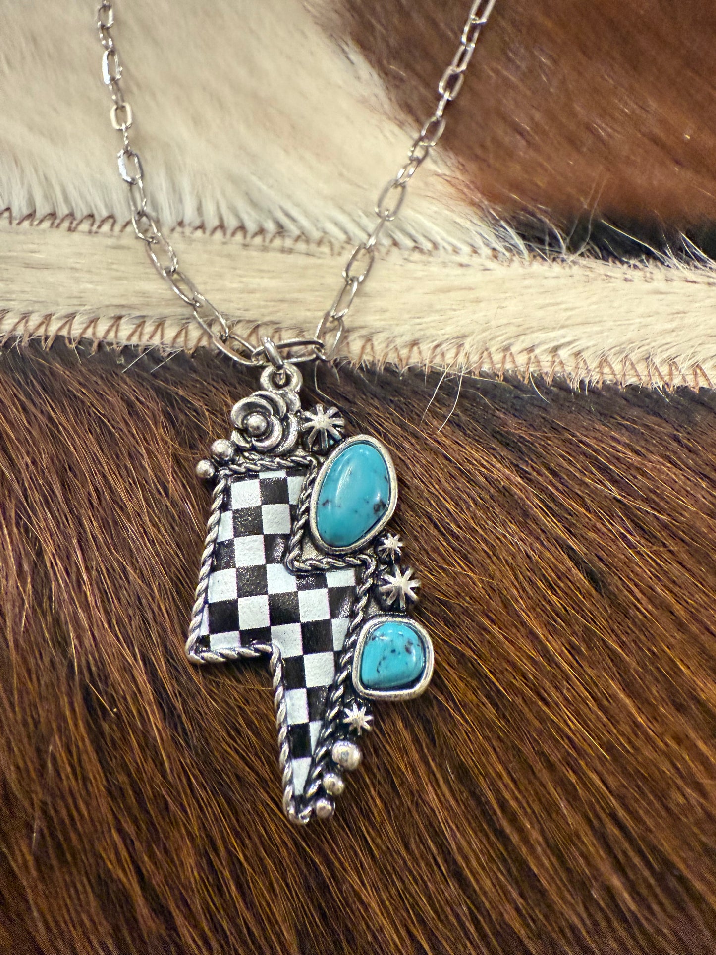 Lightening Bolt Checkered Necklace