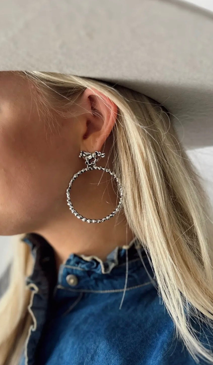 2.5"18K Gold Plated Dangle Hoop Earrings On Buckin Horse