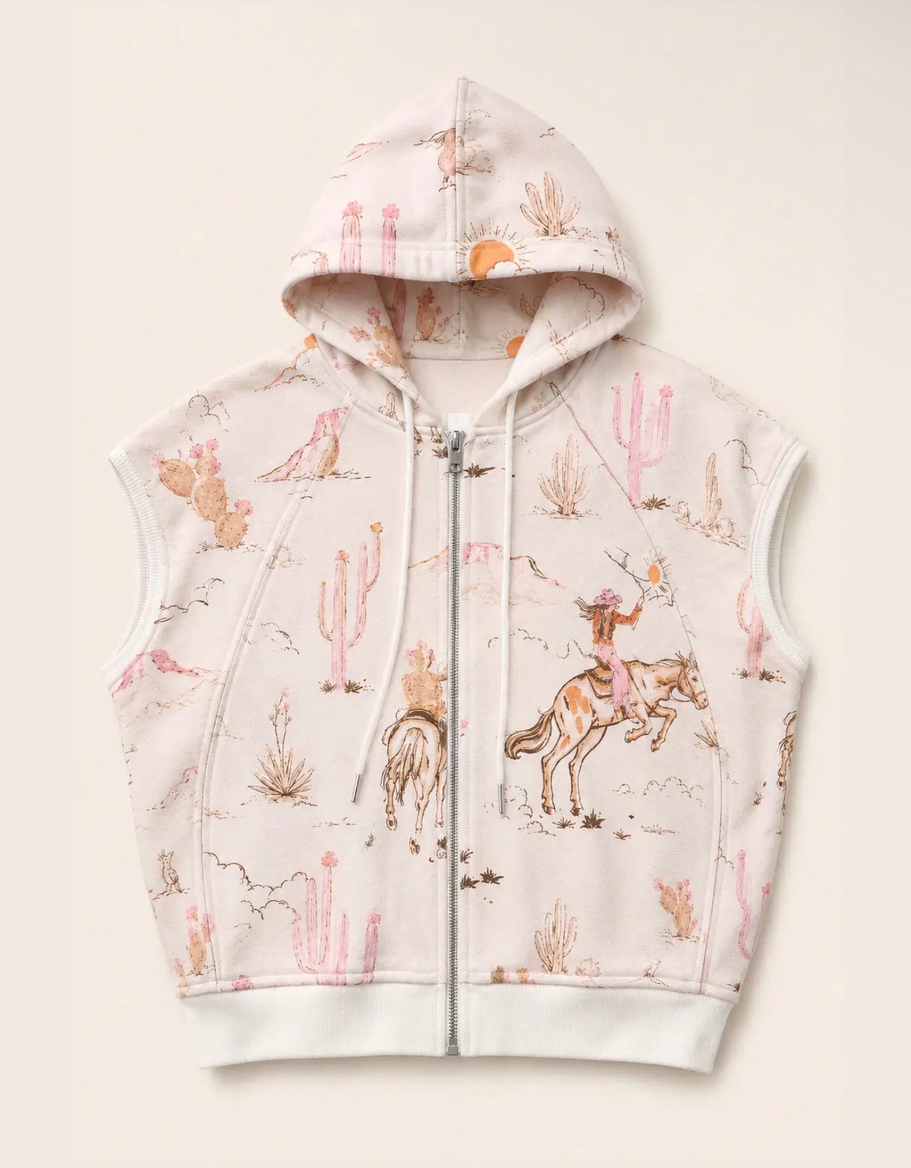 Printed French Terry Hoodie Vest