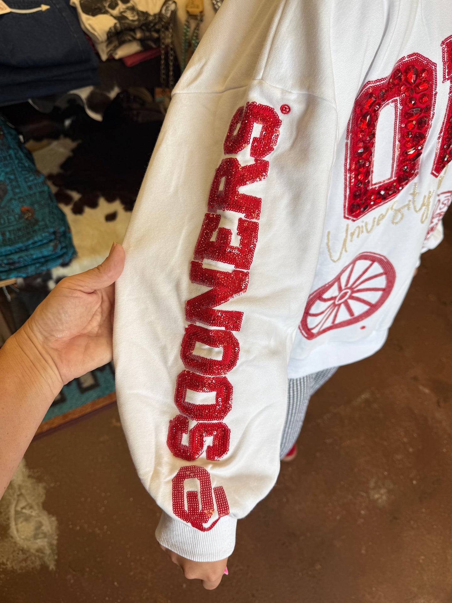 Licensed Oklahoma Big Icons Scattered Sweatshirt - Queen Of Sparkles