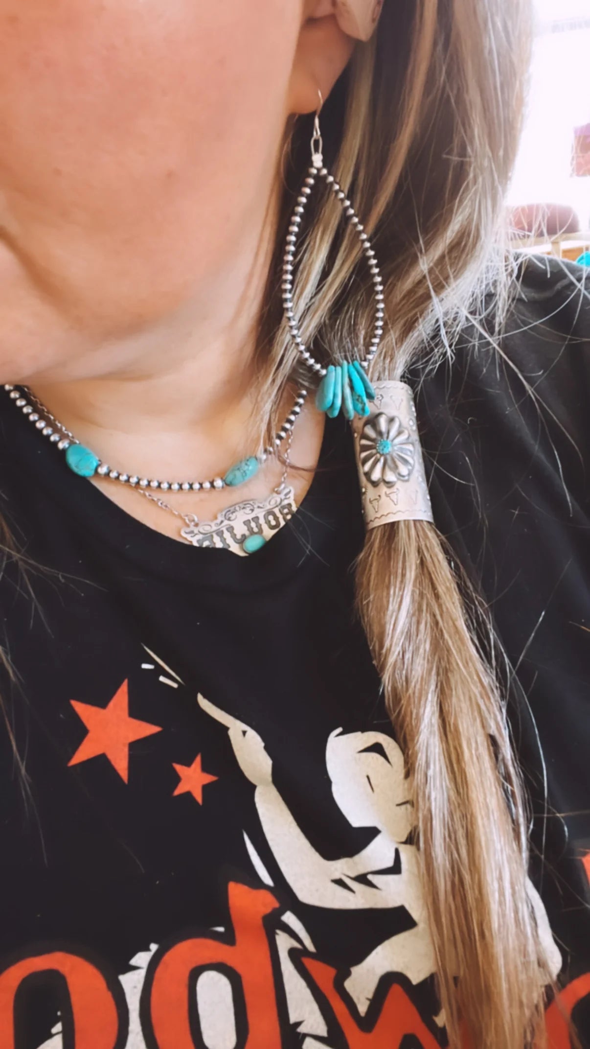 Long teardrop earrings Sterling silver pearls and teardrop turquoise