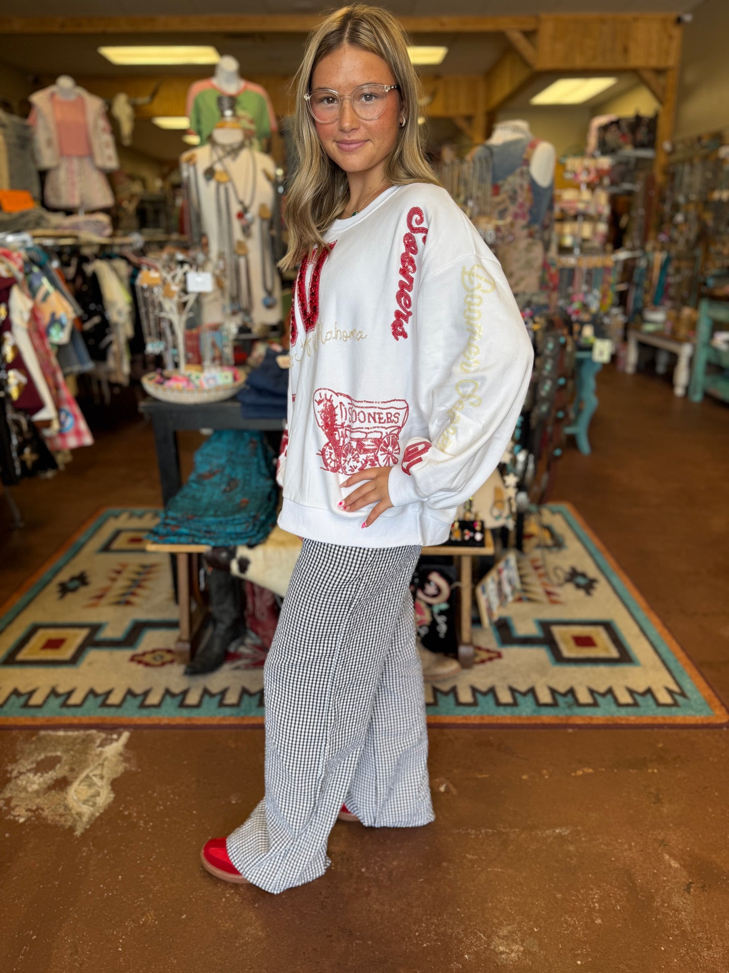 Licensed Oklahoma Big Icons Scattered Sweatshirt - Queen Of Sparkles