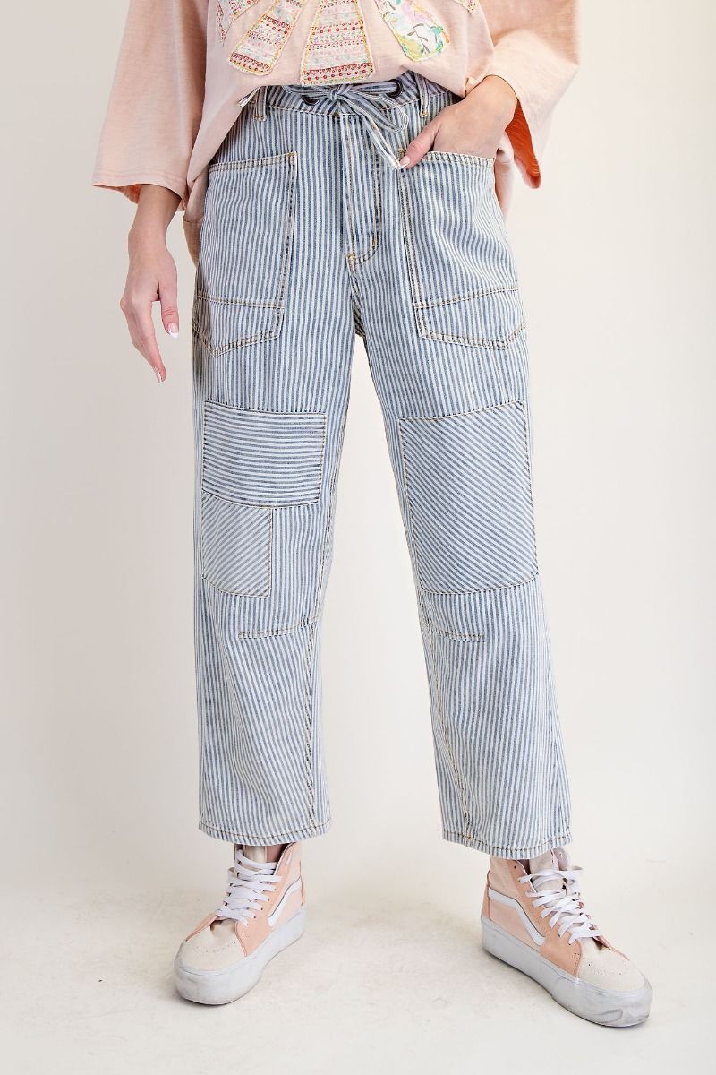 STRIPED WASHED TWILL PANTS