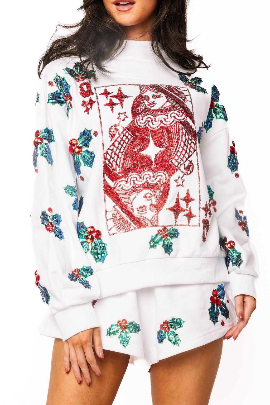 Queen Of Sparkles White Holly Card Logo Mockneck Sweatshirt
