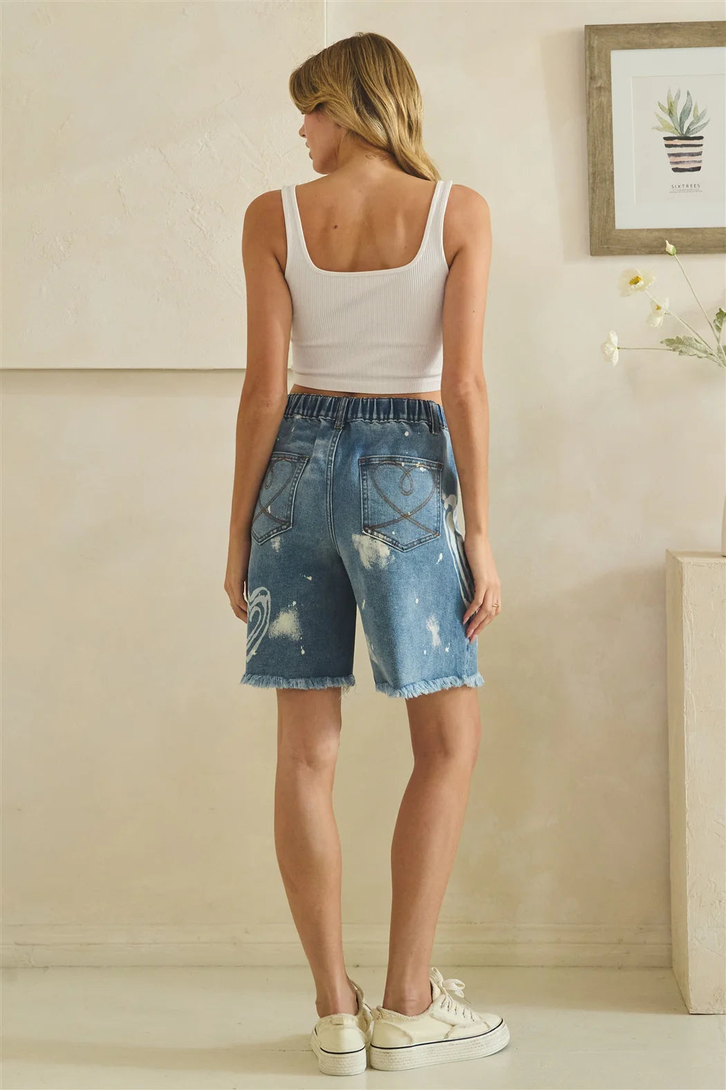 HEART BLEACHED LONG SHORTS
