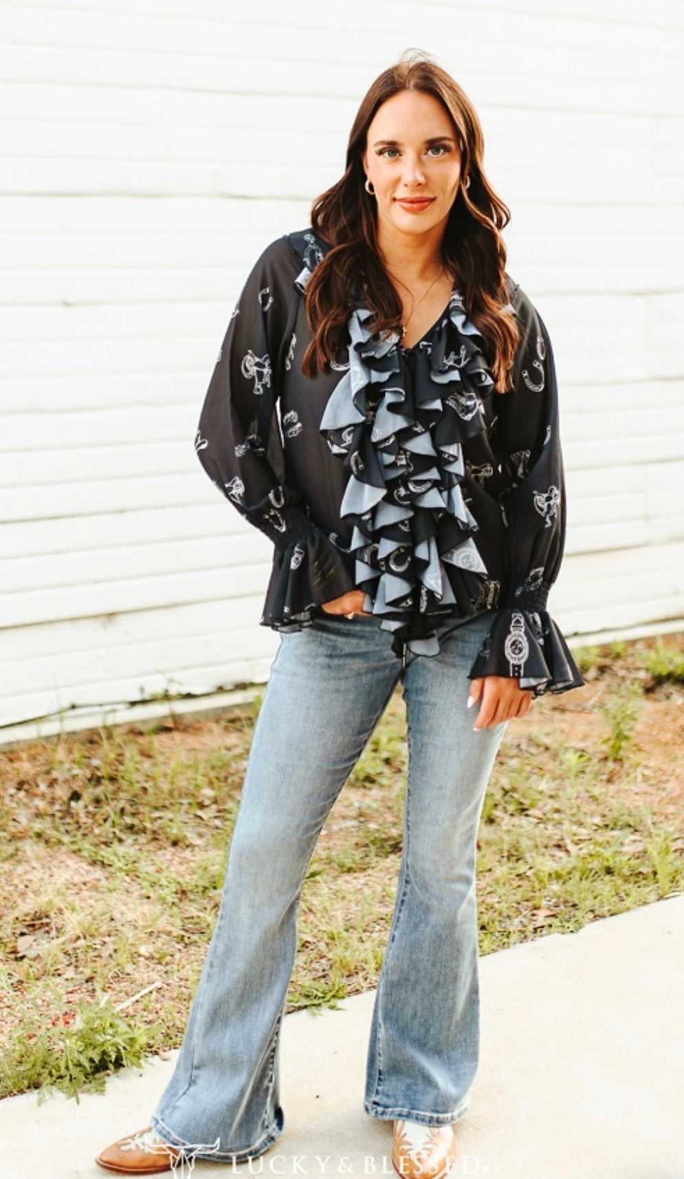 PLEATED RUFFLE VINTAGE
WESTERN TOP