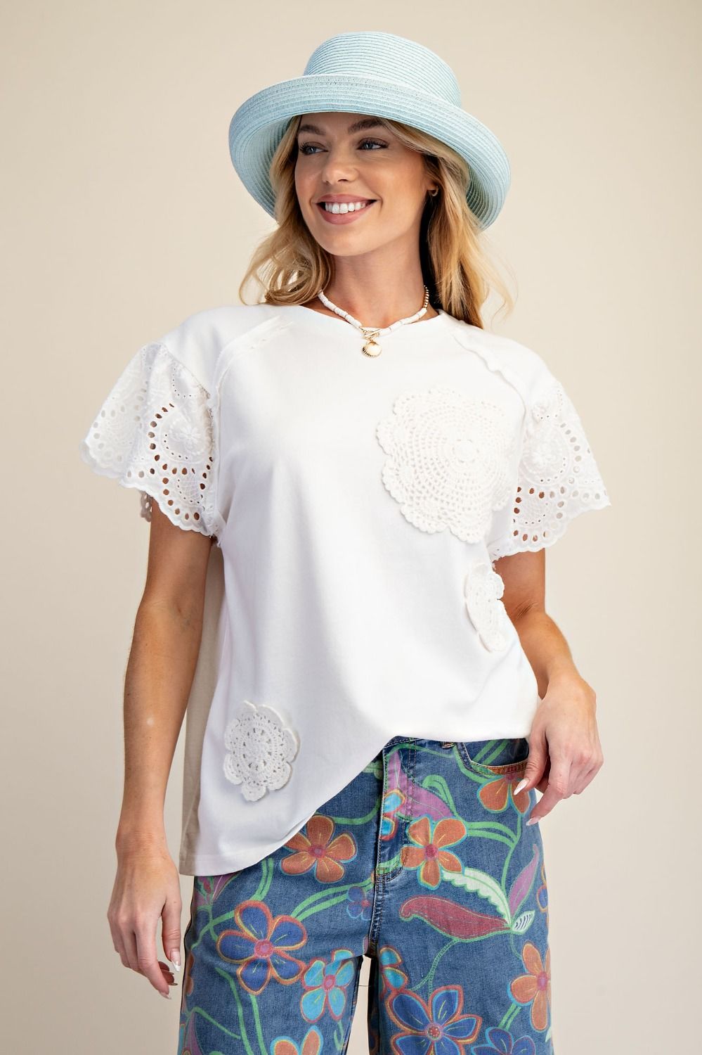 CROCHET PATCH FRONT WASHED TERRY TOP