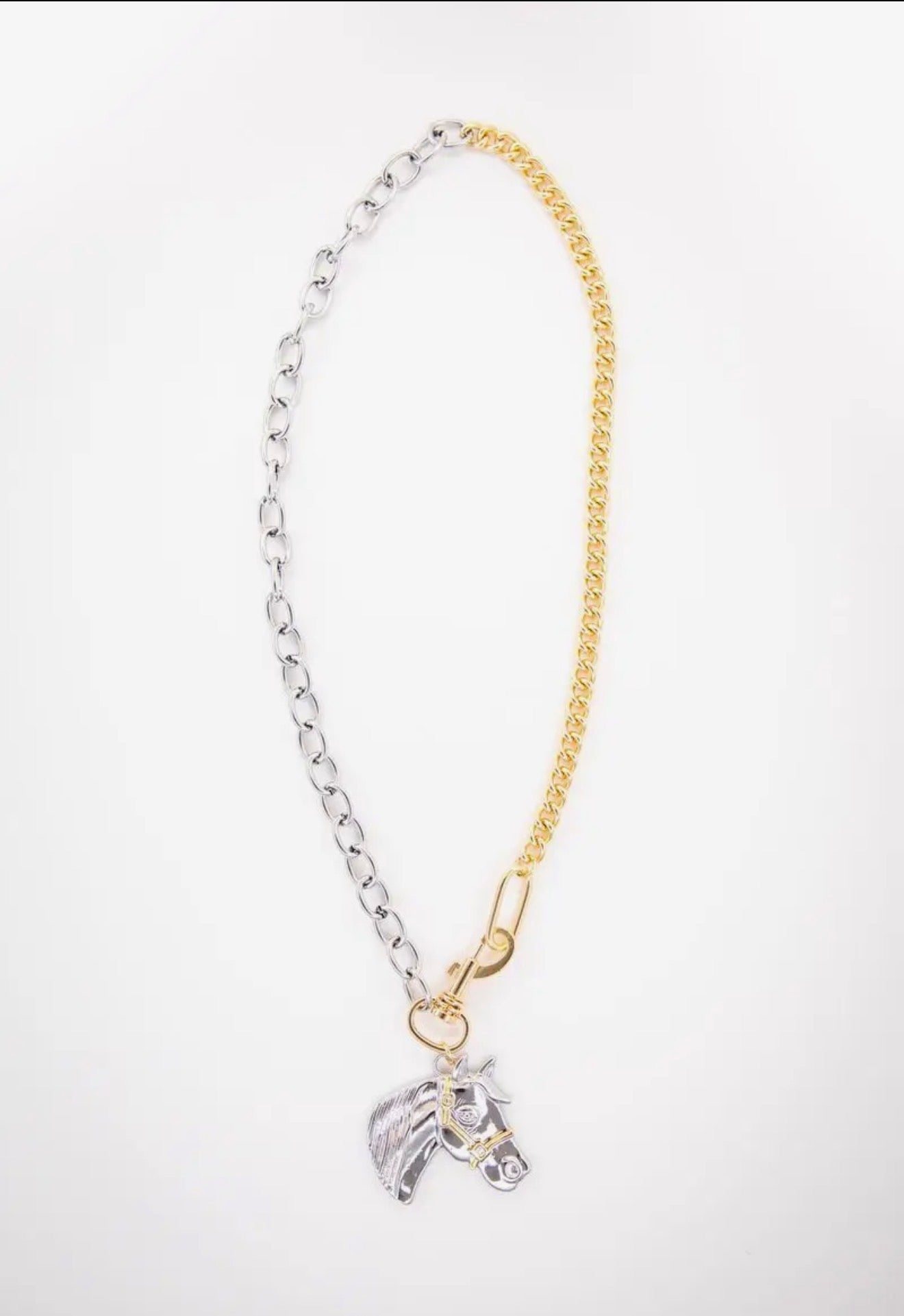 18" 18K Two Toned Plated Chain Necklace with Horse Pendant